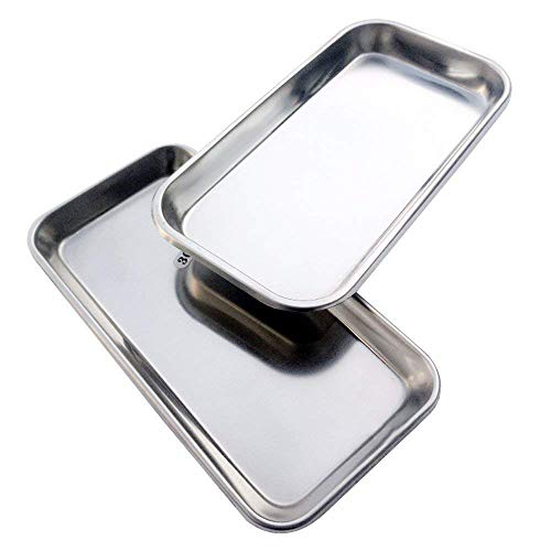 Genmine Dental Medical Trays Stainless Steel Surgical Trays Lab Instrument Length 8.46in X Width 4.13in 2 PCS (Silver)