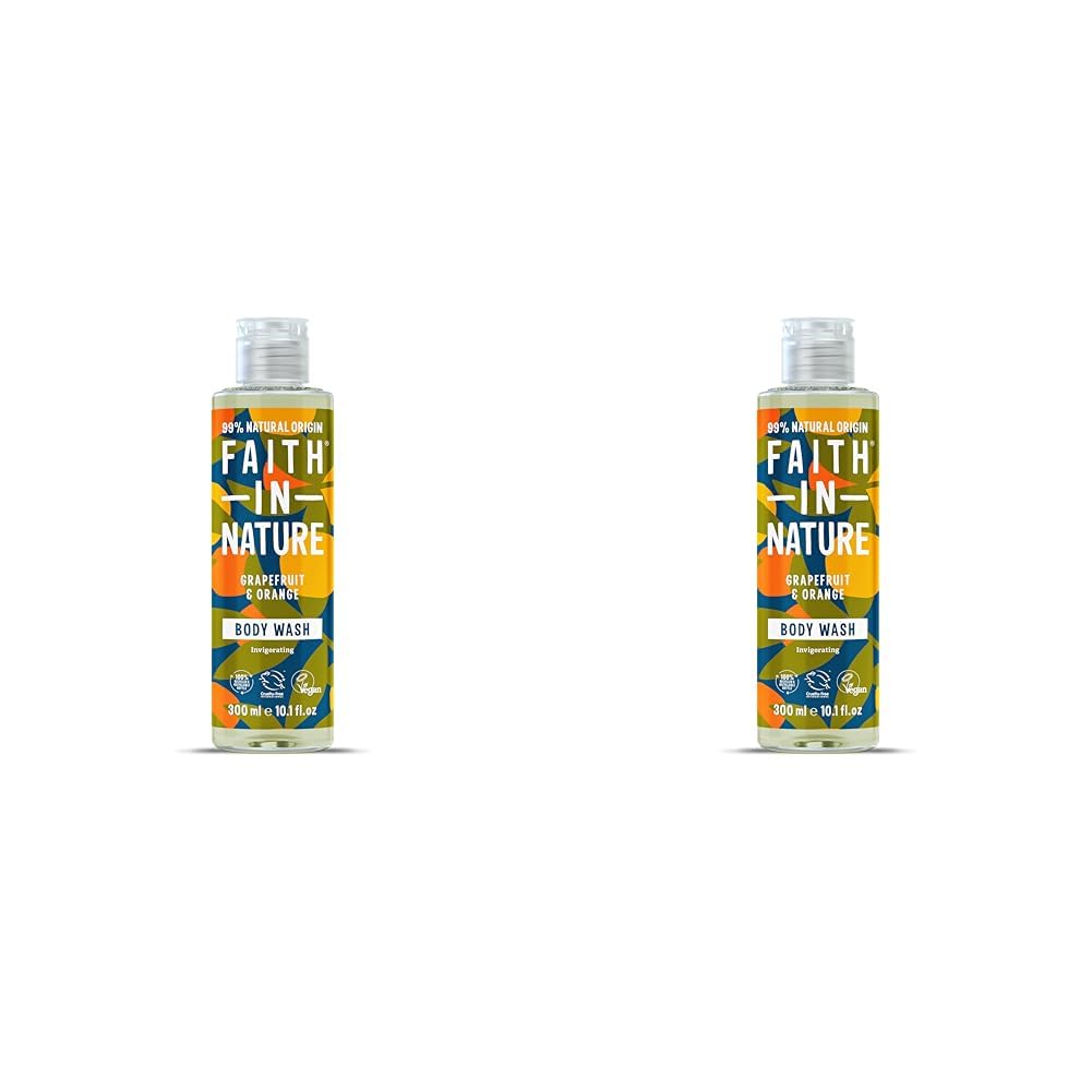 Faith In Nature 300 ml Natural Grapefruit and Orange Body Wash, Invigorating, Vegan and Cruelty Free, No SLS or Parabens (Pack of 2)