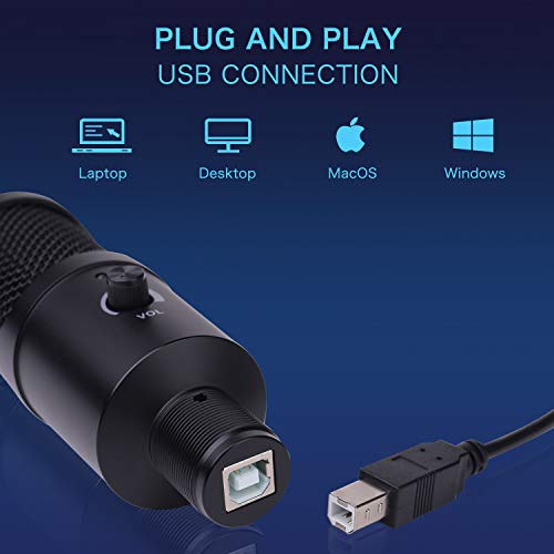 HAIPUSEN USB Kondensator Mikrofon für PC Studio mit Stativ und Arm, Professionelle Podcast-Mikrofonsets 192kHZ/24bit für… – Bild 5