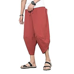 INVACHI Men's Linen Harem Capri Pants Lightweight