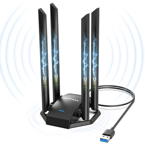 NEWFAST USB WiFi Adapter for PC, 4 x 6dBi High Gain Antenna, AC1300 Dual Band 5GHz&2.4GHz USB WiFi Antenna for PC Compatible Windows XP/7/8/8.1/10/11