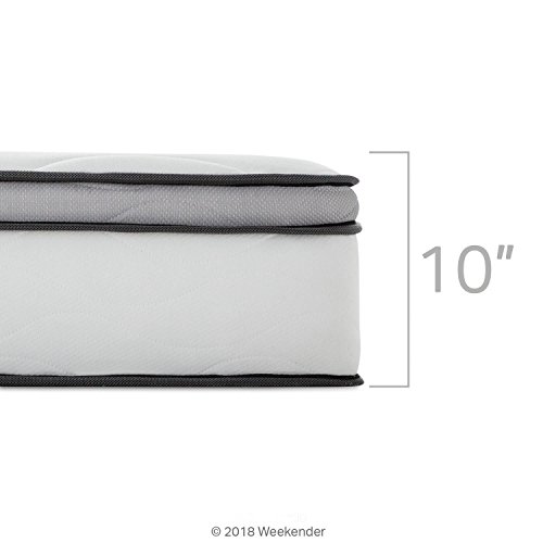 WEEKENDER 10 Inch Hybrid Mattress - Memory Foam and Motion Isolating Springs - Medium-Firm - 10 Year U.S. Warranty - Queen