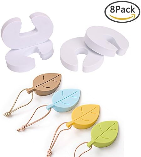 Jepeux 8PCS Silicone Door Stopper Wedge Finger Protector Foam Cushion, Flexible Leaf Doorstop &amp; Baby/Children Finger Pinch Protector Guard