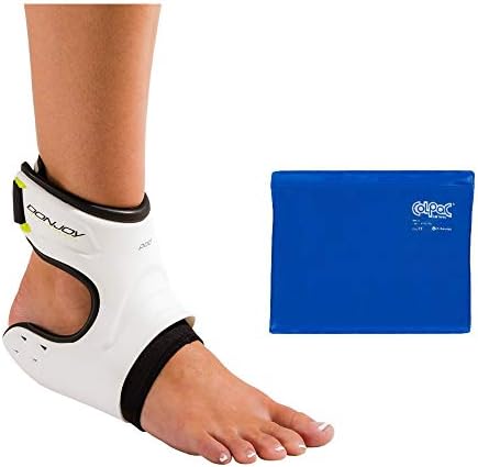 DonJoy Performance POD Ankle Brace (Left/Small/White) and Chattanooga ColPac Reusable Gel Ice Pack Cold Therapy - Blue Vinyl - Standard - (11 in x 14 in) - Value Bundle