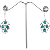 Solid 925 Sterling Silver Earring, Genuine Copper Turquoise Gemstone, Minimalist Filigree Earrings, Statement Fashion Women Jewelry, Bohemian, Handmade, Birthstone, Bridal Jewelry, Christmas Gift