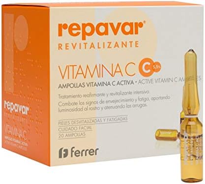 Repavar Revitalizing Vitamin C 20 amp. X 15ml - Facial & Skin Care - Firming Treatment - Intensive Revitalizing Treatment - Anti-Aging, Anti-Wrinkle, Antioxidant - Luminous And Healthy Face - Spain