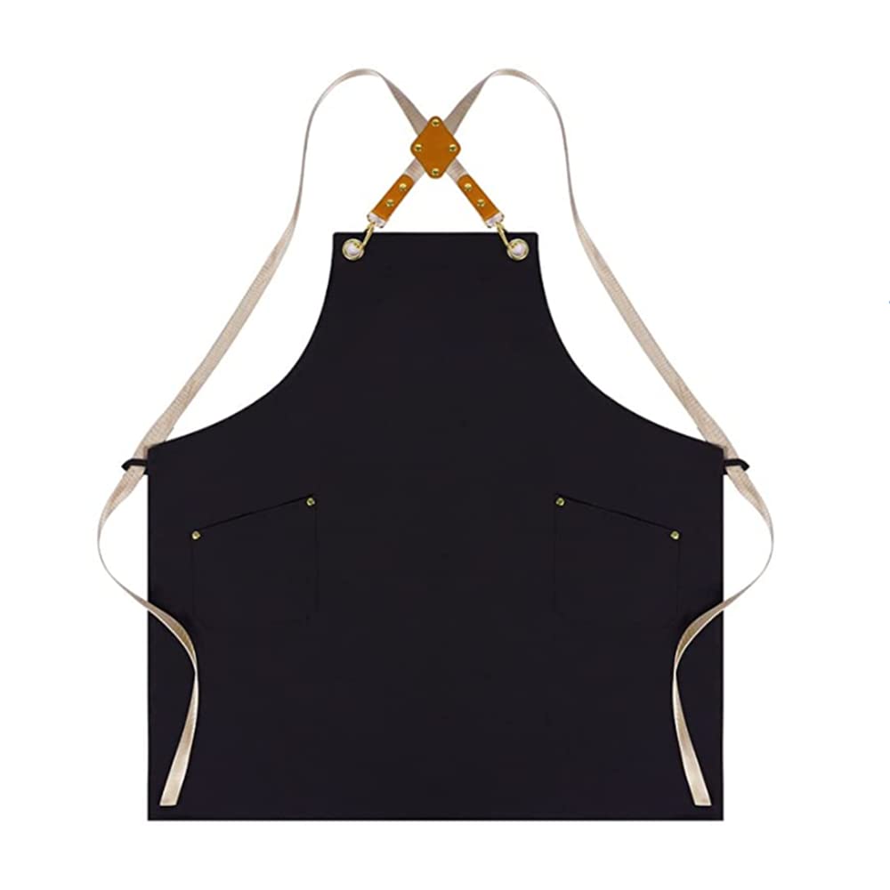 SUMPIGGER Chef Apron Cross Back Apron for Men Women with Adjustable Straps and Pockets Water Oil Stain Resistant for Kitchen, Restaurant, BBQ, Grill, Baking, Coffee Shop and Studio (Black)
