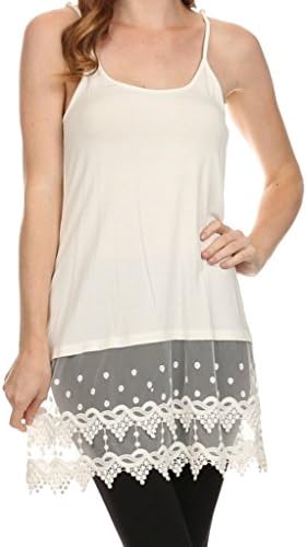 Cami Slips Crochet Lace Hem Tank Top White L LVD-10040