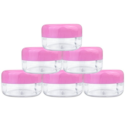 (Quantity: 48 Pieces) Beauticom 15G/15ML Round Clear Jar with Pink Lids for Beads, Gems, Glitter, Charms, Small Arts and Crafts Items - BPA Free