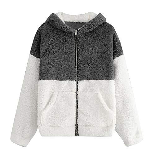 Winsummer Women's Fuzzy Sherpa Fleece Full-Zip Hooded Jacket Casual Long Sleeve Hoodie Sweatshirt Outwear Tops Gray - Thumbnail 3