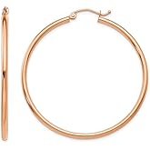 14K Rose-Pink Gold Hoop Earrings 2 Inches (2.00 mm Thick)