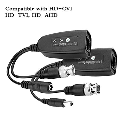 Ctronics UTP HD-CVI/TVI/AHD Passive Video Balun with Power Connector and RJ45 CAT5 Data Transmitter, Built in TVS for Surge Protection
