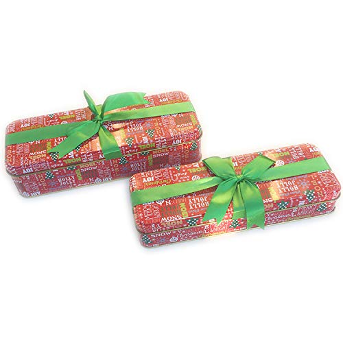 Christmas Cookie Tins With Lids For Gift Giving Empty Candy Treats Ginger Snaps Swap Containers Snack Exchange Boxes Cerebrate a Holiday Goodie Party Favors Set of 2 Red Rectangular Box Green Ribbon