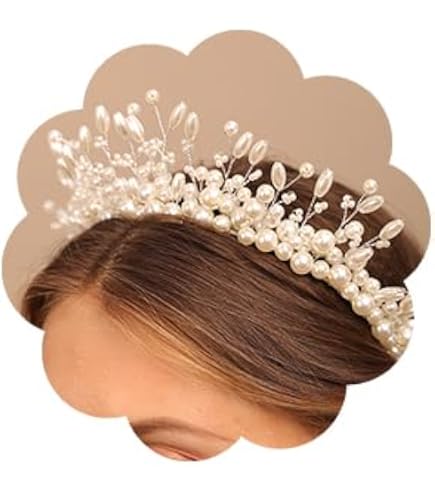 YERTTER Vintage Wedding Pearl Beads Crystal Tiara Hair Crown Handmade Bride Hair YERTTER Vintage Wedding Pearl Beads Crystal Tiara Hair Crown  main image 3