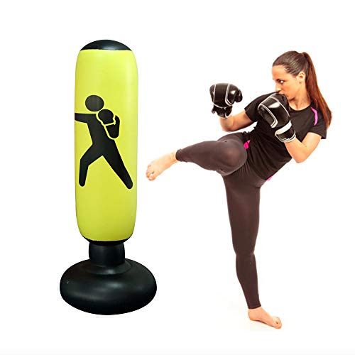 Gemgo Punch Bag 160cm, Inflatable Free-Standing Fitness Target Stand Tower Bag, MMA Boxing Punching Kick Training Tumbler Bop Bag for Relieving Pressure Body Building (Yellow-C) - Thumbnail 4
