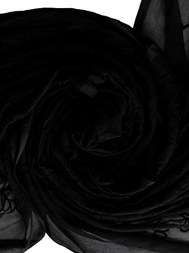 Dupatta Bazaar Woman's Embroidered Black Chiffon  Chunni,Dupatta, Stole with Lace Border