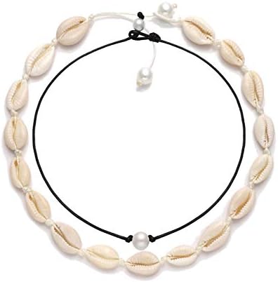 VUJANTIRY Cowrie Shell Choker Necklace for Women Hawaiian Seashell Pearls Choker Necklace Statement Adjustable Cord Necklace Set