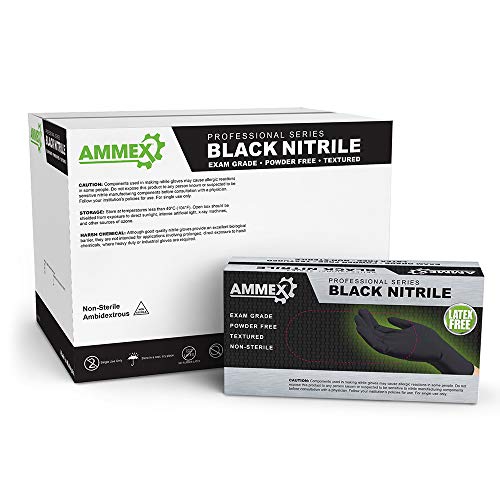 AMMEX Medical Black Nitrile Gloves - 4 mil, Latex Free, Powder Free, Textured, Disposable, Non-Sterile, Large,  ABNPF46100, Case of 1000