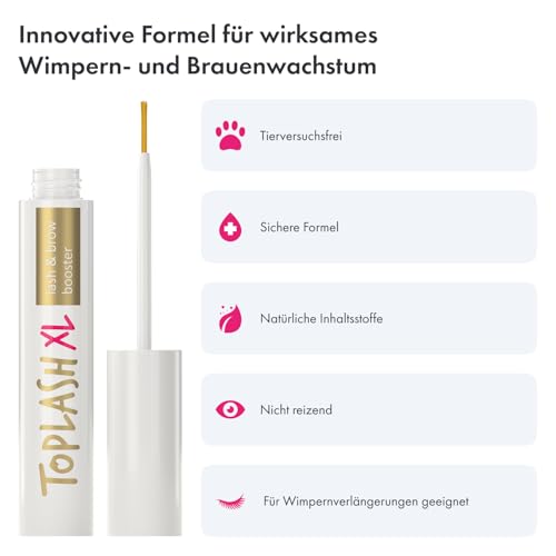Toplash XL Eyelash and Eyebrow Booster - Growth Serum with Eyelash and Eyebrow Enhancer - Promotes Healthy, Strong Eyelashes - with Natural Potanicals and Peptides - 6 ml
