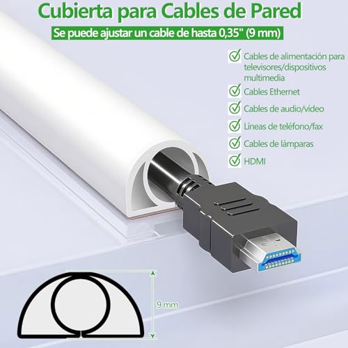 NZNDWYT Canaletas para Cables Pared 5M - Cubre Cables de Suelo,Protector de Cable sobre Piso,Canaleta con Fondo Autoadhesivo,Esconder Cable para Teatro,Taller,Almacén