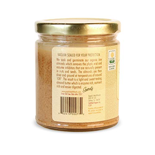 Gopal's Organic Raw Sprouted Almond Butter (Creamy and Unsalted) - 8 Ounces Jar