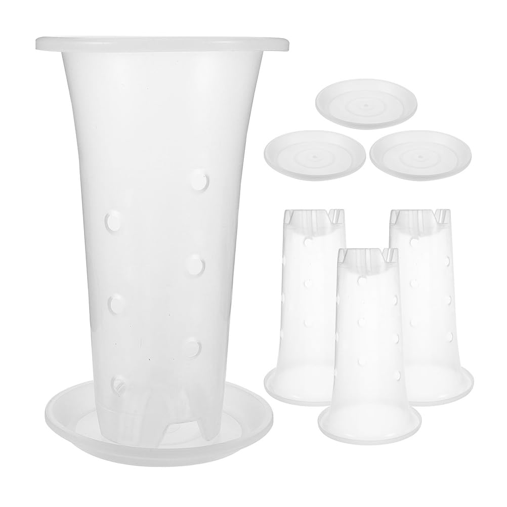 Photo 1 of Toddmomy Clear Orchid Pots with Drainage Holes and Saucers 4-Pack Breathable Plastic Plant Nursery Pots for Indoor Plants Succulents and Orchids 8.66X5.31X5.31 Inch