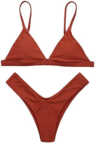QNDREZ Womens Sexy Triangle Thong Soft Padded Bikini Set Two Piece Swimsuits (L(US6-8), Orange)