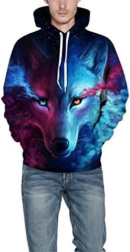Keepforeverlove Fashion Wolf Hooded Sportwear Couples 3D Digital Print Pullover Sweatshirt 2XL/3XL
