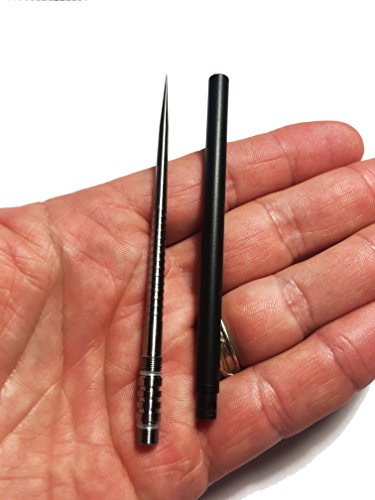 The Black Solid Titanium 4" EDC Ice Pick with protective case handle keychain Silver - Empire Tactical USA