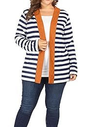 Allegrace Cardigan de manga larga para mujer, tamaño grande, diseño de rayas