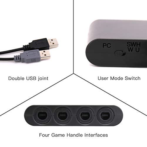 GameCube Controller Adapter, Gamecube Adapter for Switch, Wii U and PC USB, Provide Best Super Smash Bros Game Experience Easy to Plug and No Driver Need Gamecube NGC Controller Adapter with 4 Ports