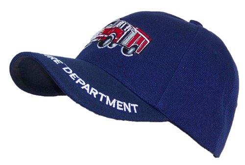 Kid/Child Embroidered Fire Truck Adjustable Hook and Loop Hat (One Size) - Navy