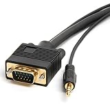 Cmple - VGA SVGA Monitor Cable, Gold Plated Connectors, Support Full HD Displays HDTVs (Male-to-Male) with 3.5mm Stereo Audio - 15 Feet