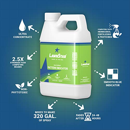 Blue Spray Pattern Indicator (Makes 320 Gallons) - Premium, Professional Ultra Concentrated Dye - Multipurpose, Highly Visible Formulation Prime For Marking Herbicides, Weed, Fertilizer, Turf (32 OZ)