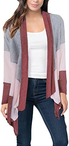 Ourfashion Women's Long Sleeve Open Front Cardigan Lightweight Sweaters Burgundy