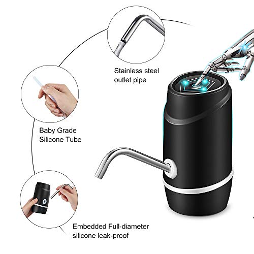 Water Bottle Pump, KOMAKE 5 Gallon Water Pump Dispenser USB Charging Electric Drinking Water Dispenser Portable Water Bottle Dispenser Switch for 2-5 Gallon - Thumbnail 5