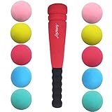 Aoneky Min Foam Bat with Multi Balls for Toddler - Indoor Soft Super Safe TBall Set Toys for Kids Age 1 Years Old (Red)