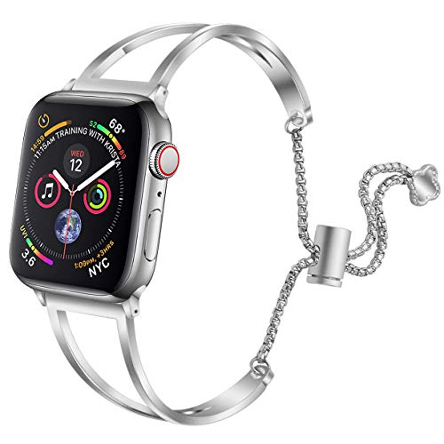 hooroor Bracelet Compatible for Apple Watch Band 38mm 40mm, Feminine Bangle Cuff with Clover Pendant for iWatch Bands Series 4 3 2 1 Stainless Steel Metal Wristband Strap, Silver-38mm 40mm