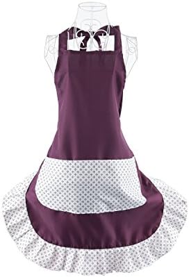 Lady's Purple Original Beatiful Cotton Big Bowknot Cooking Apron with White Pocket