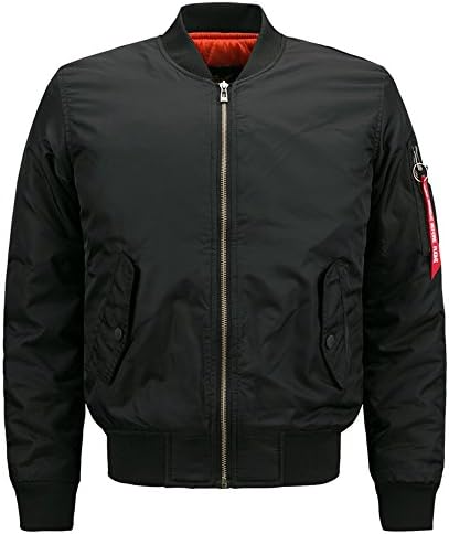 HANQIU Men's Puffy Avation MA-1 Lightweight Flight Bomber Jacket Windbreaker Classic Outdoor Sportwear