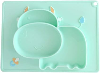 Manyo Assiette A Ventouse Pour Bebe Ventouse En Silicone Rectangulaire Vache De Dessin Anime Plateau Enfant Repas Assiette Compartiment Vert Amazon Fr Bebes Puericulture