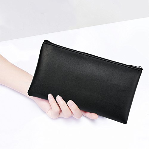 Bank Deposit Money Bag/ Utility Zipper Bags for Cash Money Pens Check Wallet 11 x 6 Inch (Black)