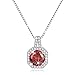 Fashion Jewelry Necklace, Solitaire Sterling Silver Necklace Jewelry Cubic Zirconia CZ Necklace Halo Pendant Simulated Garnet January Birthstone