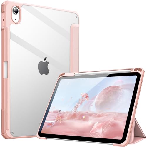 Fintie Hybrid Hülle für iPad (A16) 11 Generation 11 Zoll 2025, iPad 10 Generation 10.9 Zoll 2022 mit Stifthalter - Stoßfeste Schutzhülle mit transparenter Hartschale auf der Rückseite, Roségold