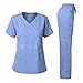 Dagacci Medical Uniform Women's Scrubs Set Stretch Ultra Soft V-Neck Top and Pants Ceil Blue S