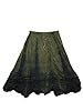 Woman's Maxi Skirt Rayon Stonewashed Ari Embroidered Dark Green Long Skirts