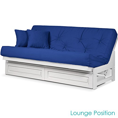 Arden White Futon Frame with Storage Drawers Full or Queen Size Solid