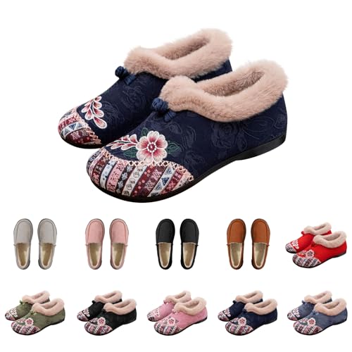 winter boots Snow Boots Women Soft-Soled Non-Slip Warm Cotton boot Thickened Cotton Flat Bottom Embroidered Toe Booties Suitable Winter Fleece Lined Warm Boot shoes for women uk Blue 5