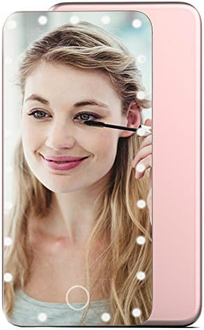 WEMOSI Lighted Makeup Mirror - 23 LED Natural Lighting Eye Protection - USB Charging Portable Mirror - for Travel Makeup Cosmetic Countertop Dark Room - Rose Golden