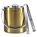 VonShef 3Qt Brushed Gold Stainless Steel Ice Bucket Barware Kit - Double Walled Insulated with Lid, Carry Handle and Tongs Set